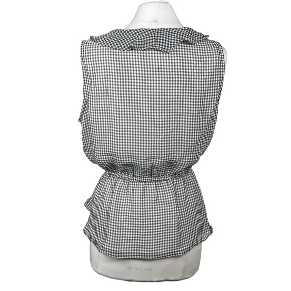 MAX Studio Surplice Wrap Ruffle Trim Sleeveless Blouse Gingham Poly Chiffon - Picture 5 of 9